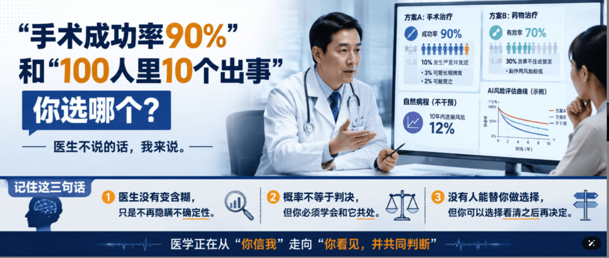 "手术成功率90%"和"100人里10个人出事"，你选哪个？医生不说的话，我来说